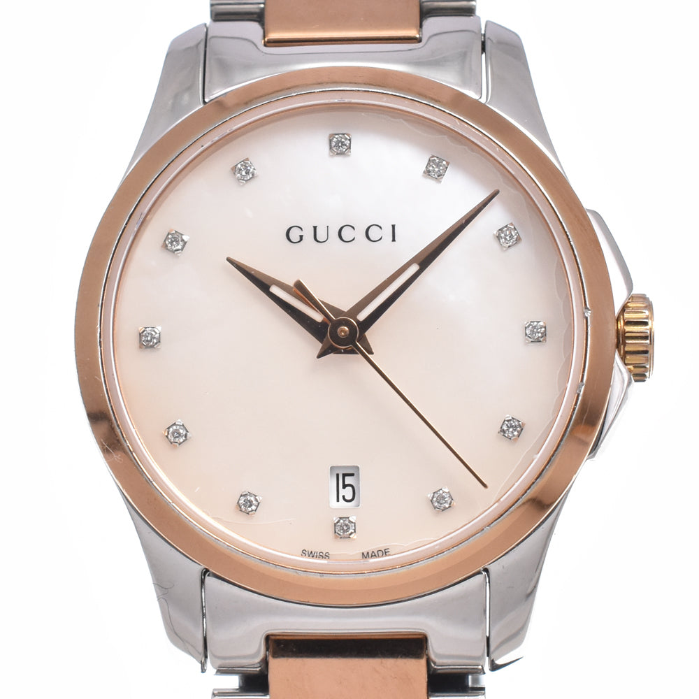 GUCCI G timeless 126.5 12P diamond White shell Dial Quartz Ladies