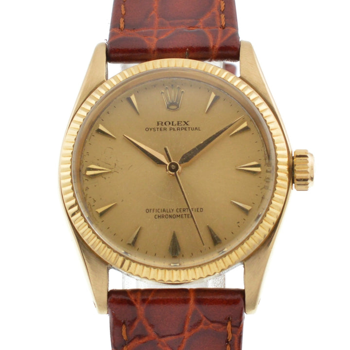 ROLEX Oyster perpetual 6551 vintage K18YG/Leather Cal.1130 gold Dial Automatic Boy's
 Watch Z#136807