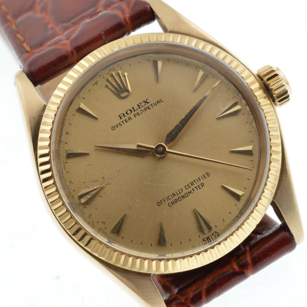 ROLEX Oyster perpetual 6551 vintage K18YG/Leather Cal.1130 gold Dial Automatic Boy's
 Watch Z#136807