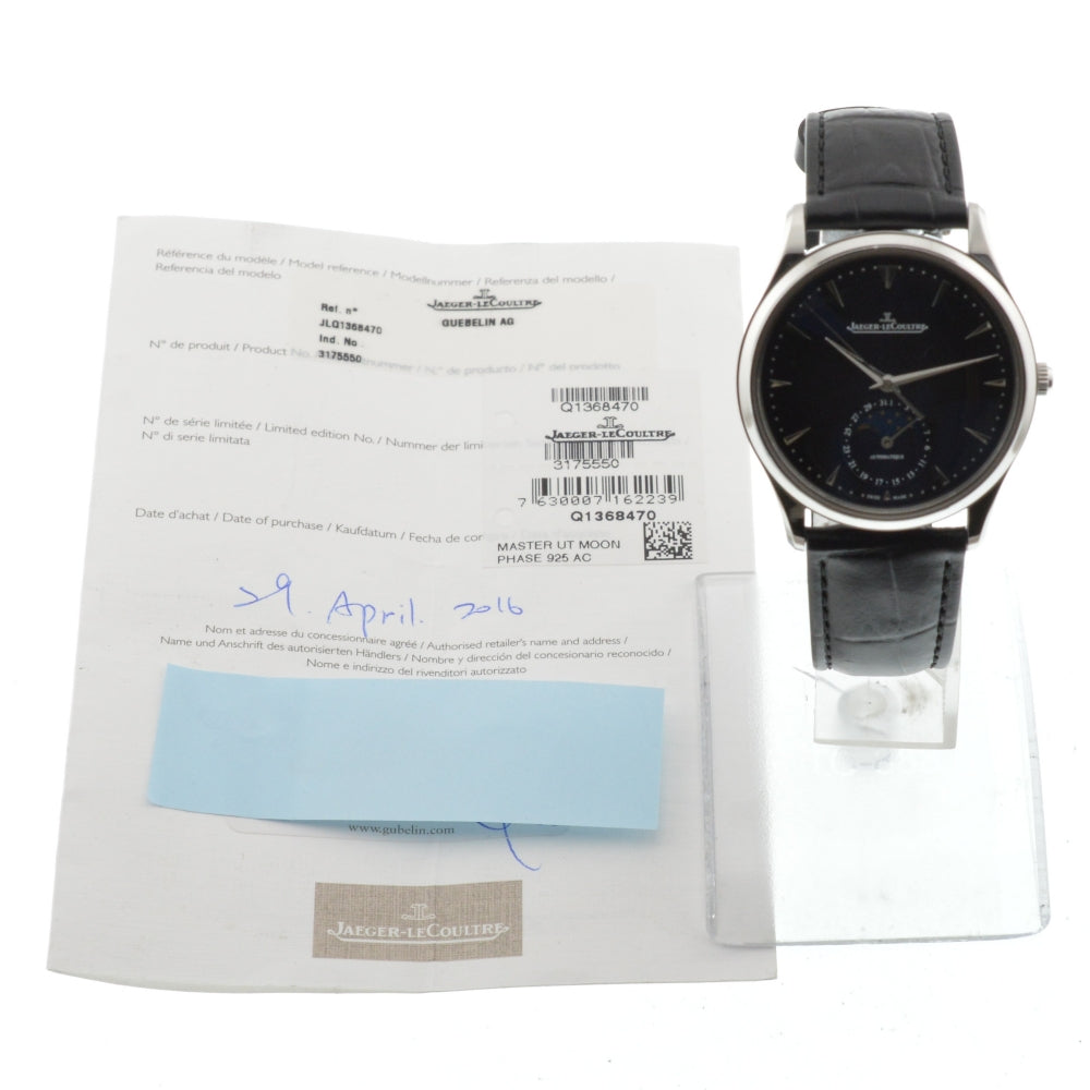 with paper JAEGER-LECOULTRE Master Ultra Slim Moon 39 Q1368470 black Dial Automatic Men's
 Watch L#137062