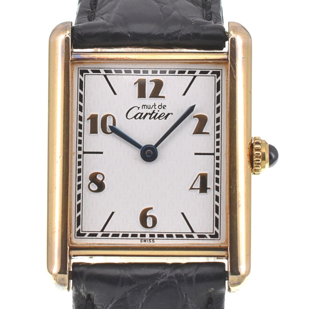 CARTIER Must tank Vermeille 590005 SV925 (Gold Plated) / Leather Silver Dial Quartz Unisex
 Watch O#137104