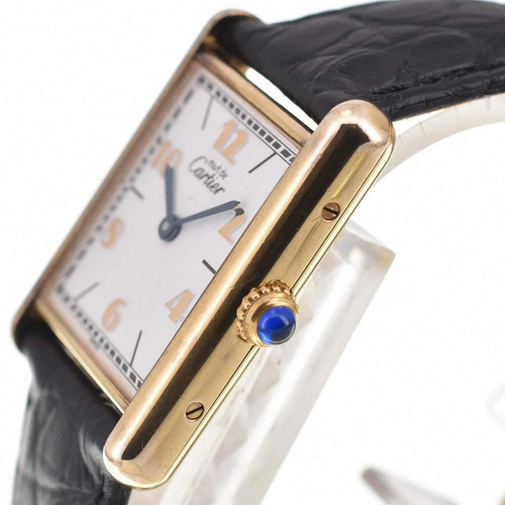 CARTIER Must tank Vermeille 590005 SV925 (Gold Plated) / Leather Silver Dial Quartz Unisex
 Watch O#137104