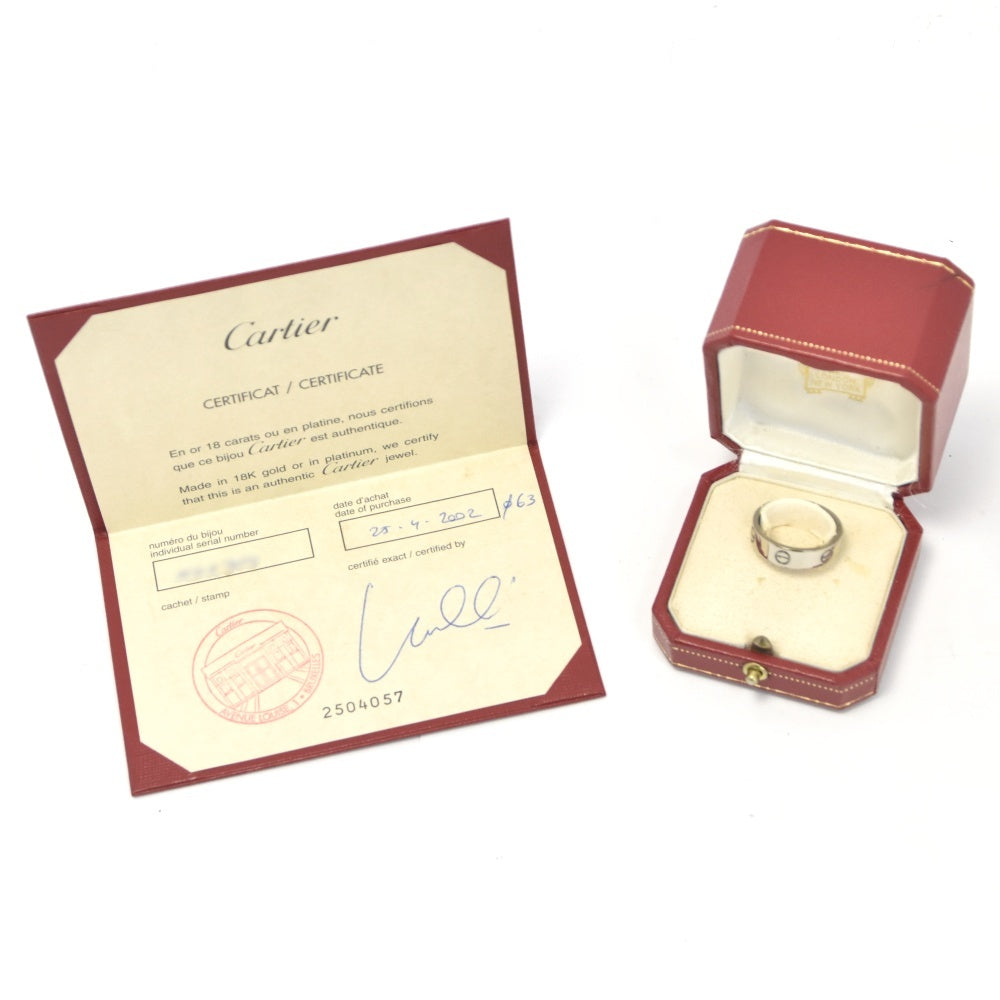 with paper CARTIER Love Ring Classic Model Size 63/JP23 K18WG Men's
 jewelry S#137423