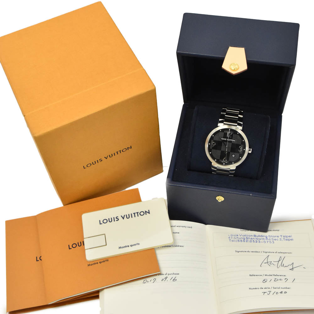 with paper LOUIS VUITTON Tambour slim Q1D07 Date black Dial Quartz Men's
 Watch L#137511
