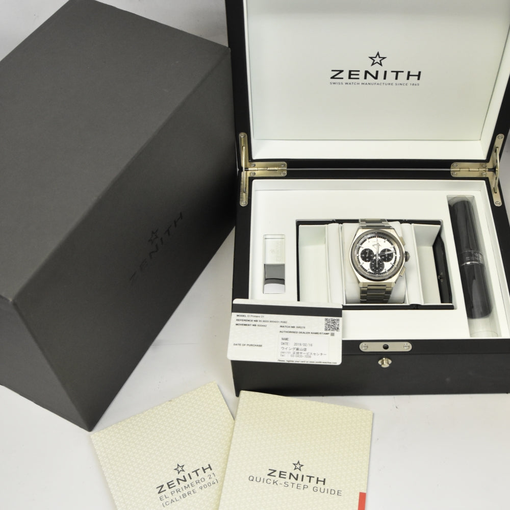 with paper ZENITH Defy El Primero 21 95.9005.9004/01.R582 Chronograph power reserve Silver / Black Dial Automatic Men's
 Watch L#137611