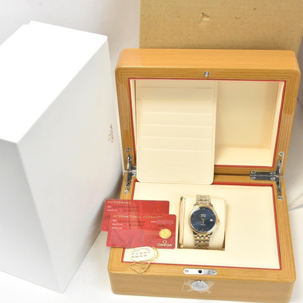 with paper OMEGA De Ville Prestige 424.20.37.20.03.002 Date blue Dial Automatic Men's
 Watch L#137639