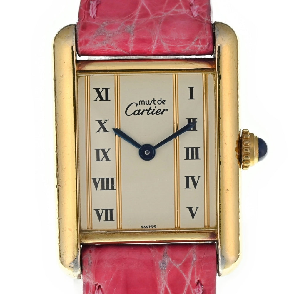 with paper CARTIER Must tank Vermeille 5057001 SV925 (Gold Plated) / Leather Ivory Dial Quartz Ladies
 Watch M#137799
