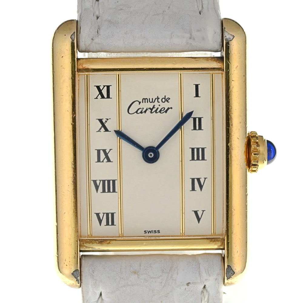 with paper CARTIER Must tank Vermeille 5057001 SV925 (Gold Plated) / Leather Ivory Dial Quartz Ladies
 Watch M#137800