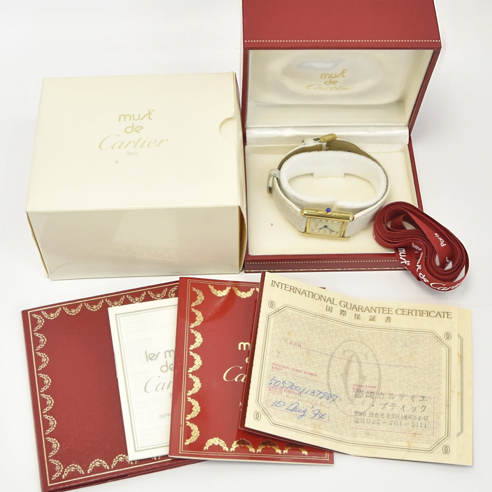 with paper CARTIER Must tank Vermeille 5057001 SV925 (Gold Plated) / Leather Ivory Dial Quartz Ladies
 Watch M#137800