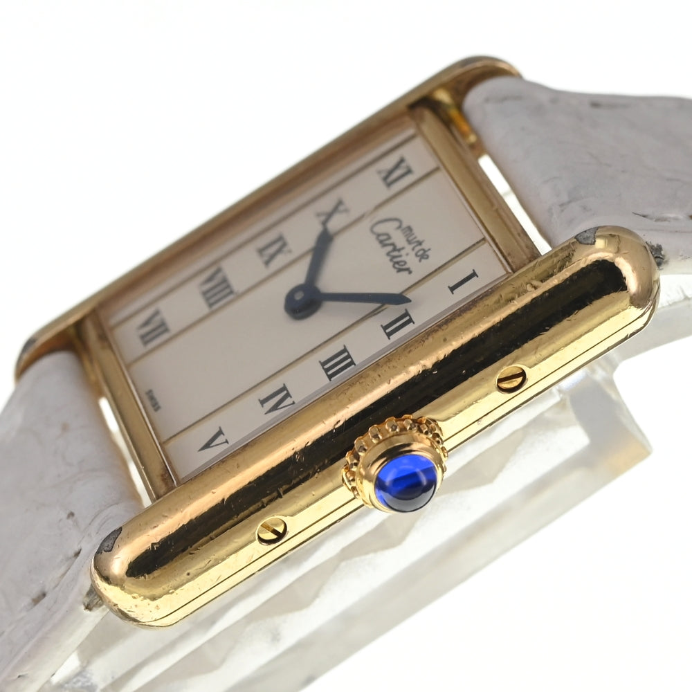 with paper CARTIER Must tank Vermeille 5057001 SV925 (Gold Plated) / Leather Ivory Dial Quartz Ladies
 Watch M#137800