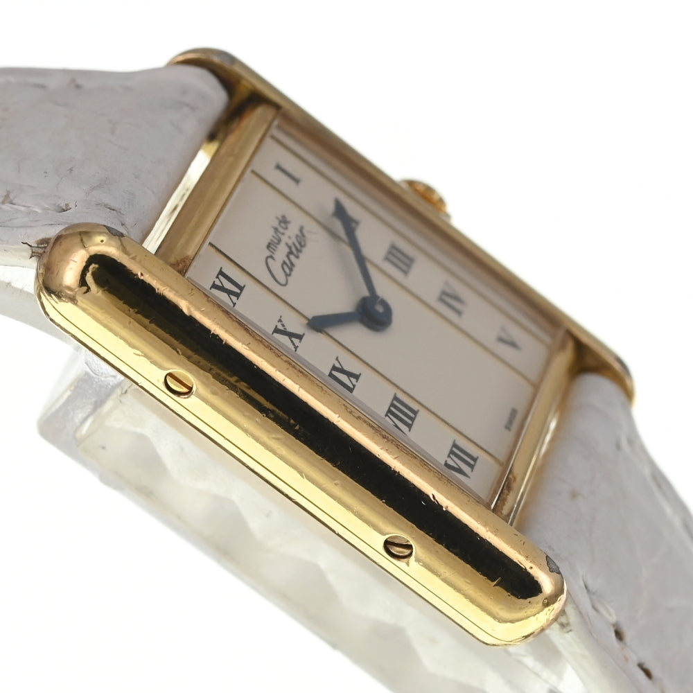 with paper CARTIER Must tank Vermeille 5057001 SV925 (Gold Plated) / Leather Ivory Dial Quartz Ladies
 Watch M#137800