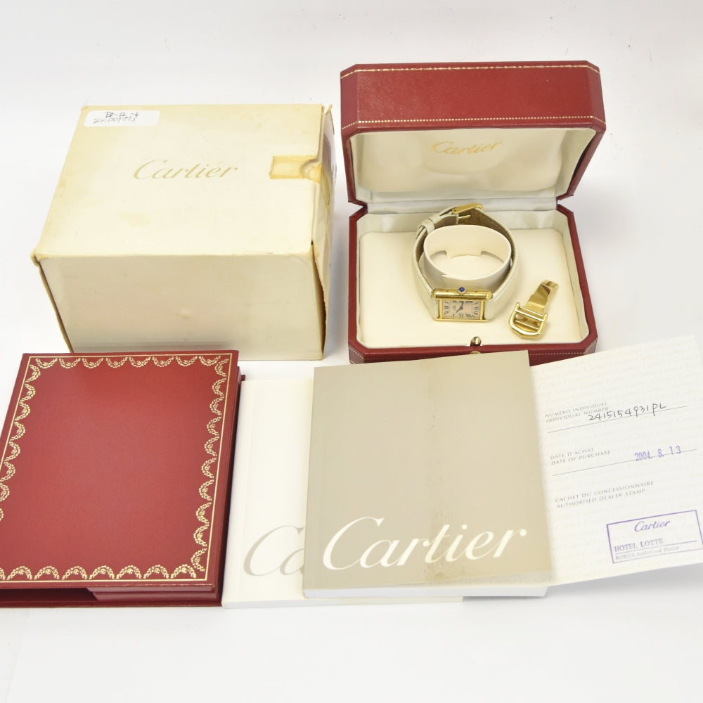 with paper CARTIER Must tank Vermeille W1018687 SV925 (Gold Plated) / Leather pink Dial Quartz Ladies
 Watch M#137801