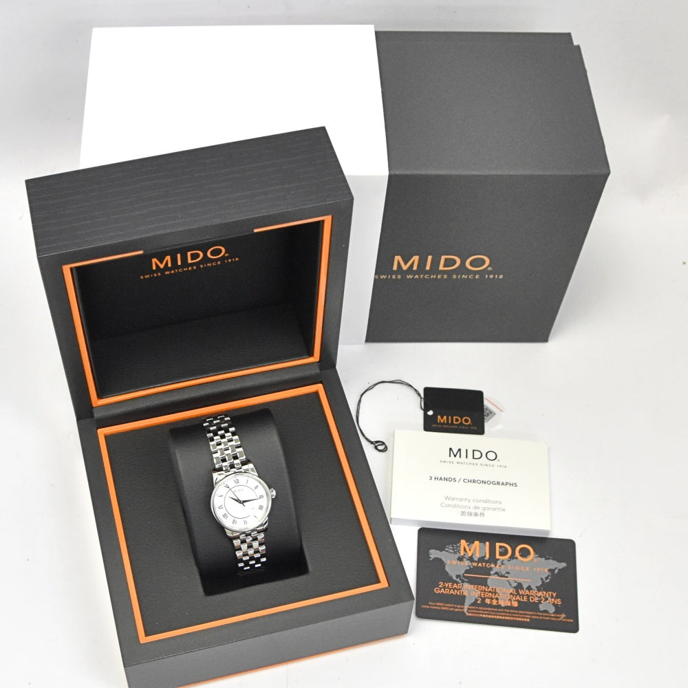 with paper MIDO Baroncelli M7600.4.21.1 Date see-through back Silver Dial Automatic Ladies
 Watch O#138020