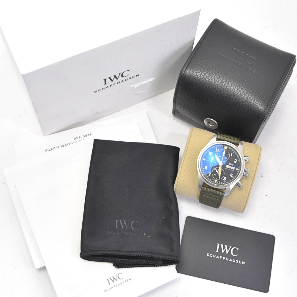 with paper IWC SCHAFFHAUSEN Pilot's Watch Spitfire IW387901 Chronograph black Dial Automatic Men's
 Watch Q#138116
