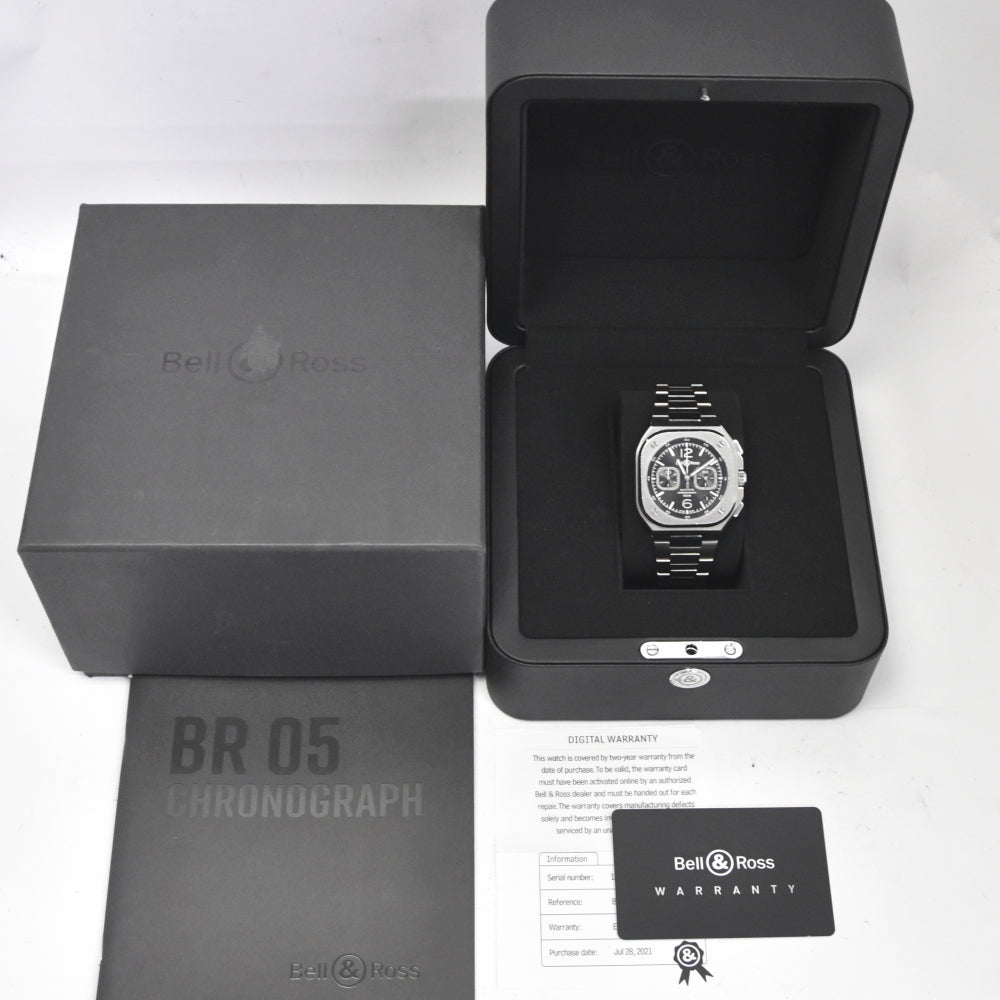with paper Bell＆Ross BR 05 Chrono Black Steel BR05C-BL-ST-SST black Dial Automatic Men's
 Watch P#138201