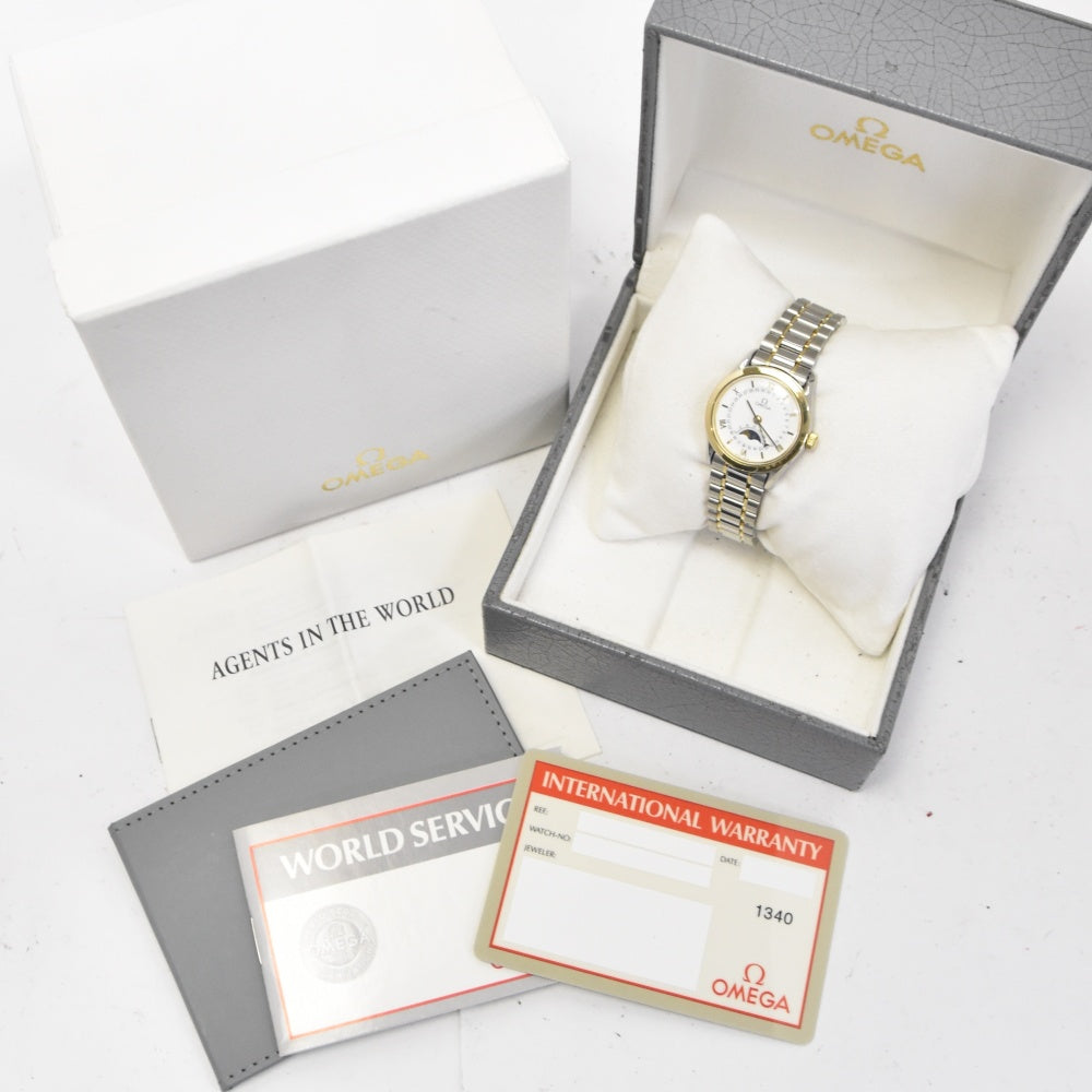 with paper OMEGA Classic 3380.2 Moon Phase Pointer Date Cal.721 white Dial Automatic Ladies
 Watch Q#138274