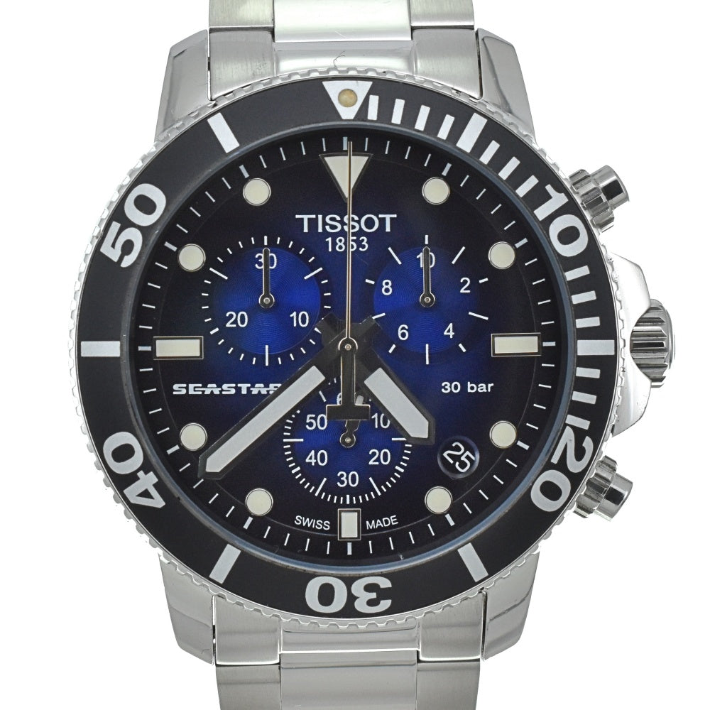 with paper TISSOT Sea star T120417 Chronograph Date blue Dial Quartz Men's
 Watch R#138476