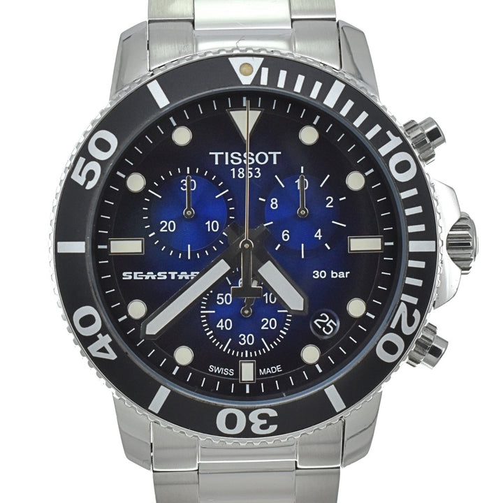 with paper TISSOT Sea star T120417 Chronograph Date blue Dial Quartz Men's
 Watch R#138476