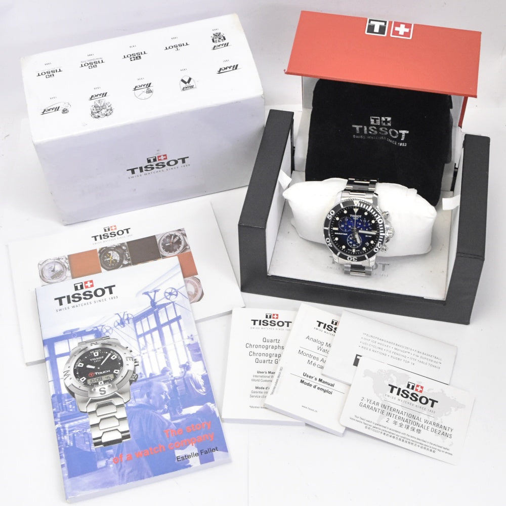 with paper TISSOT Sea star T120417 Chronograph Date blue Dial Quartz Men's
 Watch R#138476