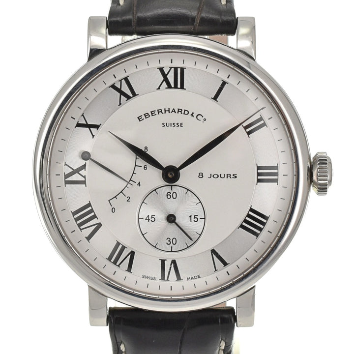 with paper EBERHARD 8 hours Grand tail 21027.2 CP Power reserve Small second Silver Dial Hand Winding Men's
 Watch A#138704