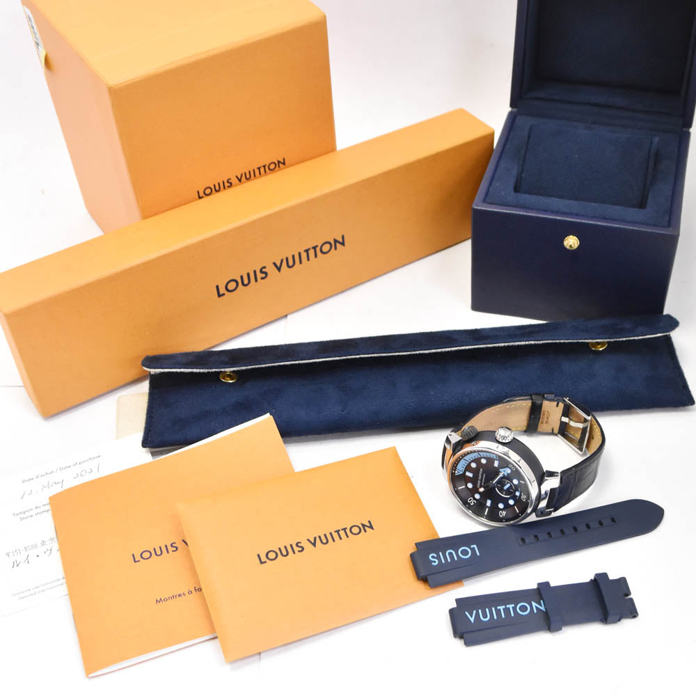 with paper LOUIS VUITTON Tambour Street Diver QA121 blue Dial Automatic Men's
 Watch A#138720