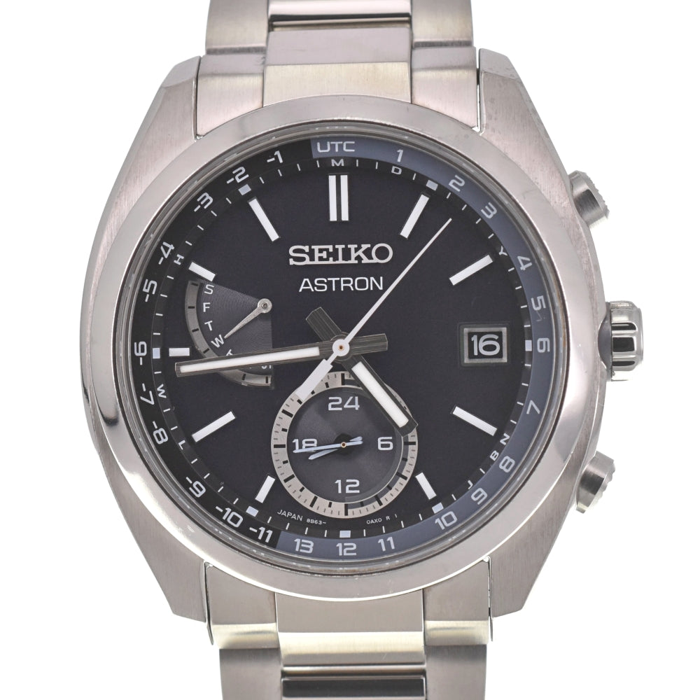 with paper SEIKO Astron SBXY015/8B63-0BA0 Day date black Dial Radio Sync Solar Men's
 Watch C#138722