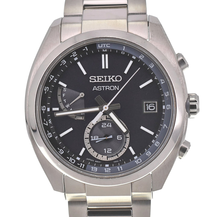 with paper SEIKO Astron SBXY015/8B63-0BA0 Day date black Dial Radio Sync Solar Men's
 Watch C#138722