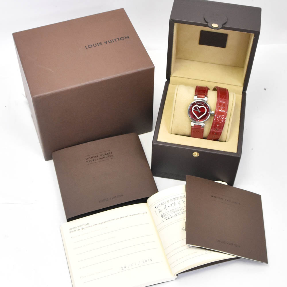 with paper LOUIS VUITTON Tambour Pomme d'Amour PM Q121K Heart diamond Red Dial Quartz Ladies
 Watch B#138798