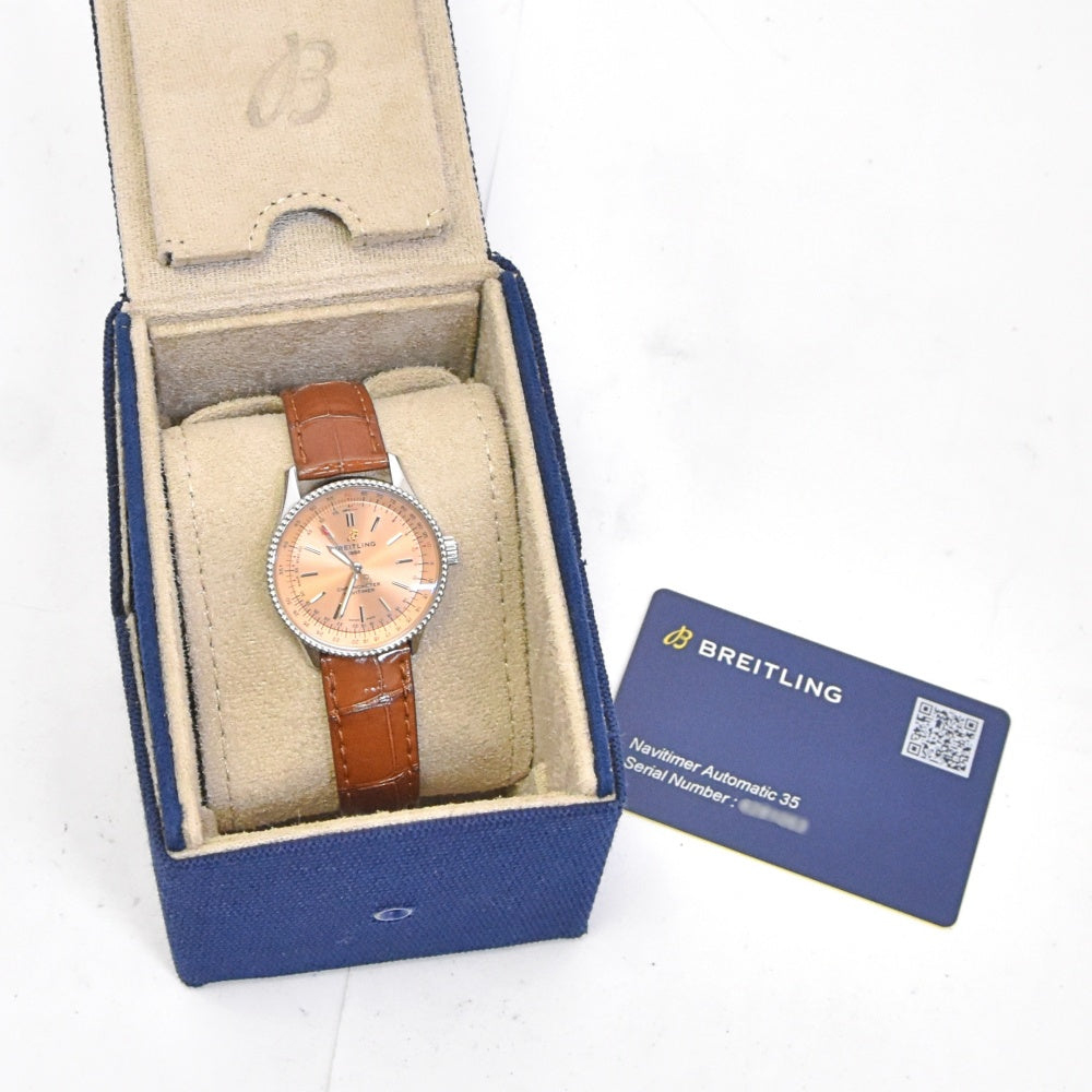 with paper BREITLING Navitimer Automatic 35 A17395 salmon pink Dial Automatic Ladies
 Watch A#138811