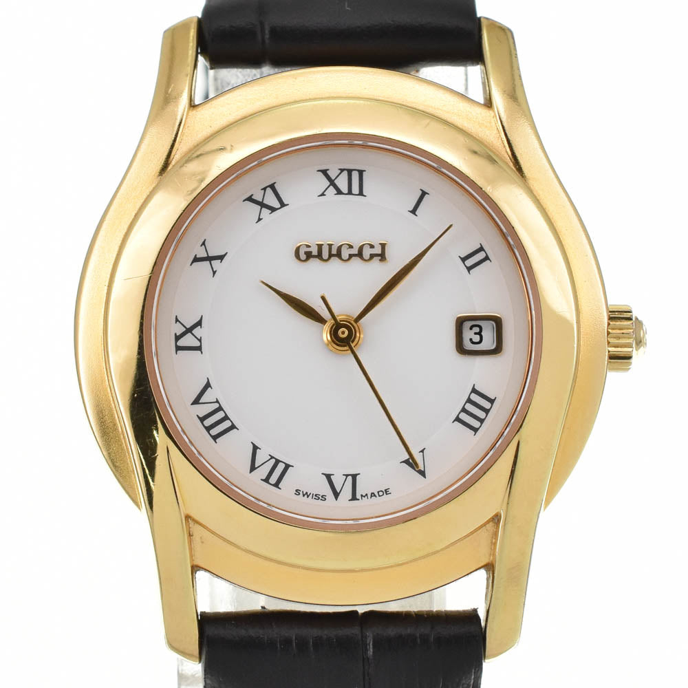 GUCCI G-Class 5400L Date Gold Plated / Leather white Dial Quartz Ladies
 Watch A#138860
