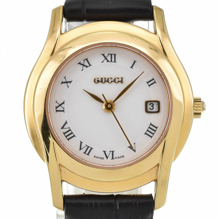 GUCCI G-Class 5400L Date Gold Plated / Leather white Dial Quartz Ladies
 Watch A#138860