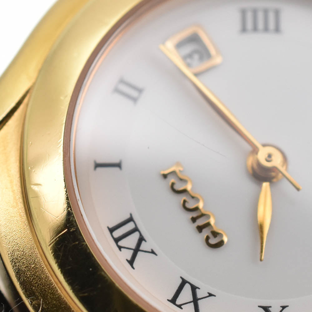 GUCCI G-Class 5400L Date Gold Plated / Leather white Dial Quartz Ladies
 Watch A#138860