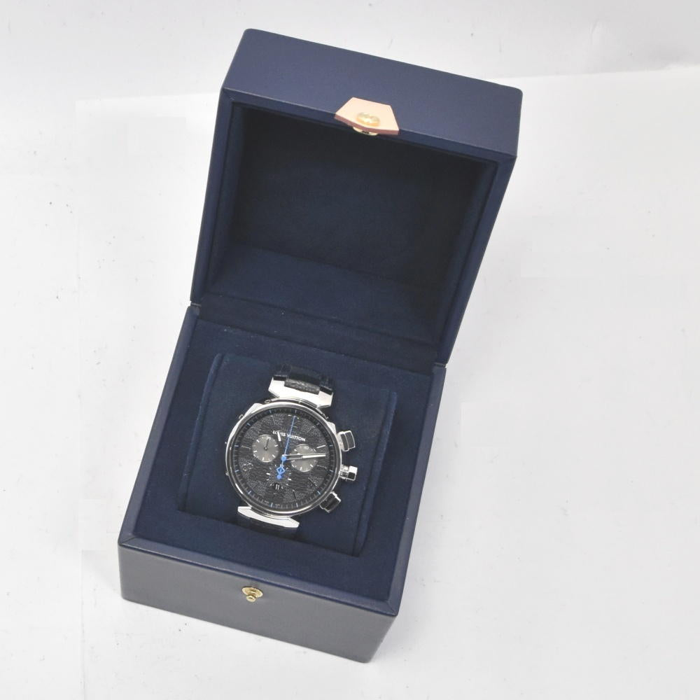 LOUIS VUITTON Tambour GM Damier Graphite QA094Z Chronograph Navy/Cobalt Dial Quartz Men's
 Watch B#138865