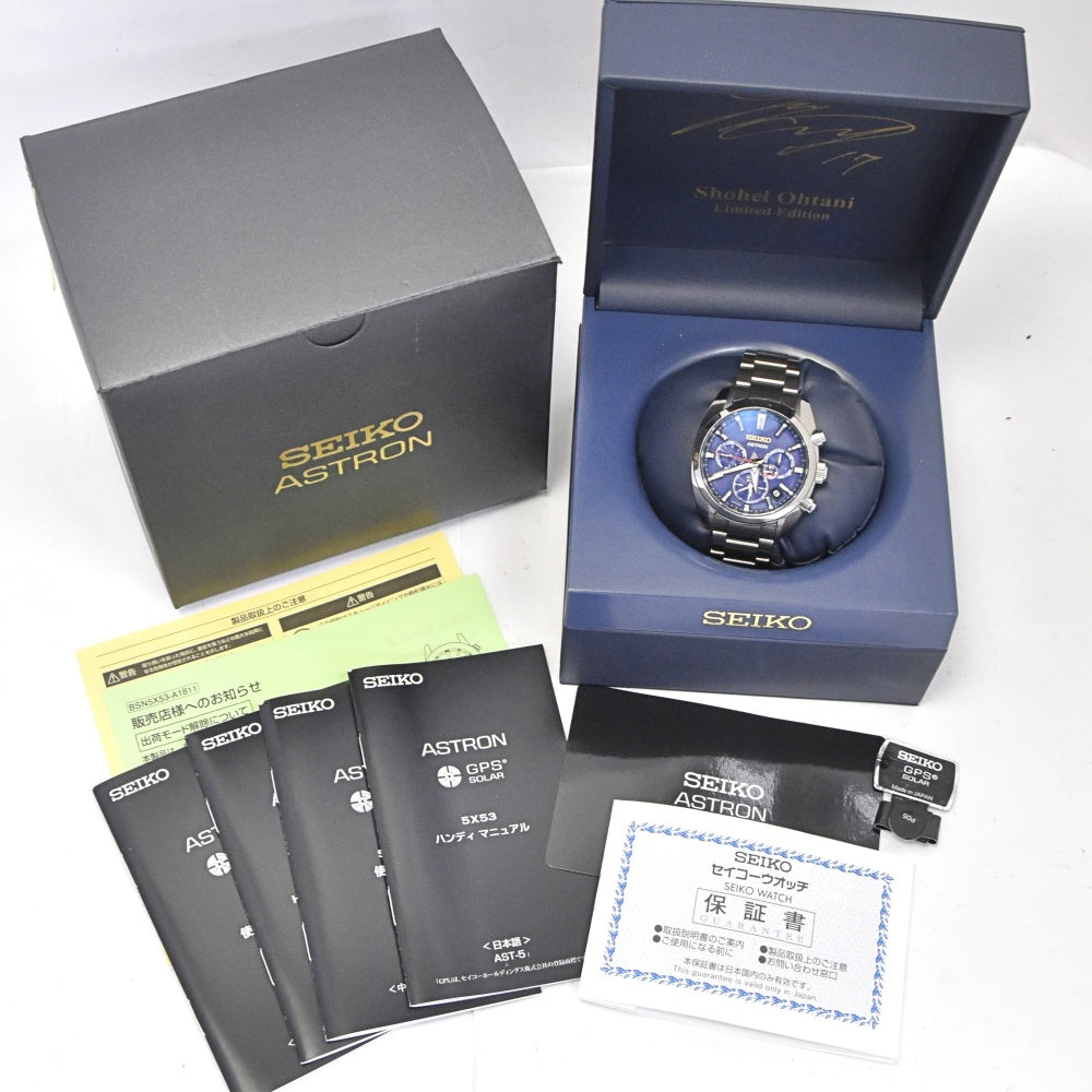 with paper SEIKO Astron 5X53-0BT0/SBXC115 Shohei Otani 2022 Limited Edition blue Dial GPS Solar Men's
 Watch B#138915