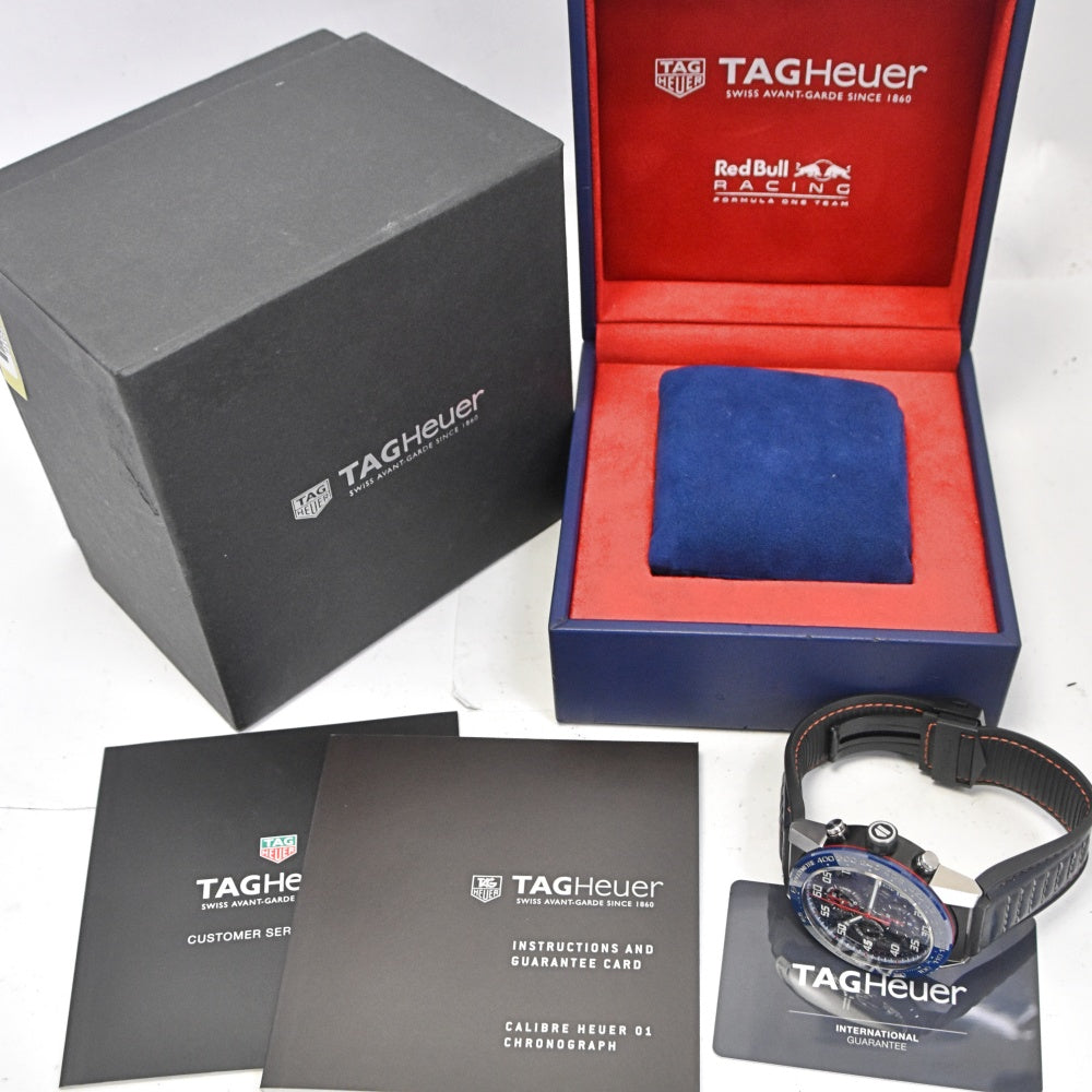 with paper TAG HEUER Carrera Caliber Heuer 01 CAR2A1N Red bull racing Blue / skeleton Dial Automatic Men's
 Watch B#138916