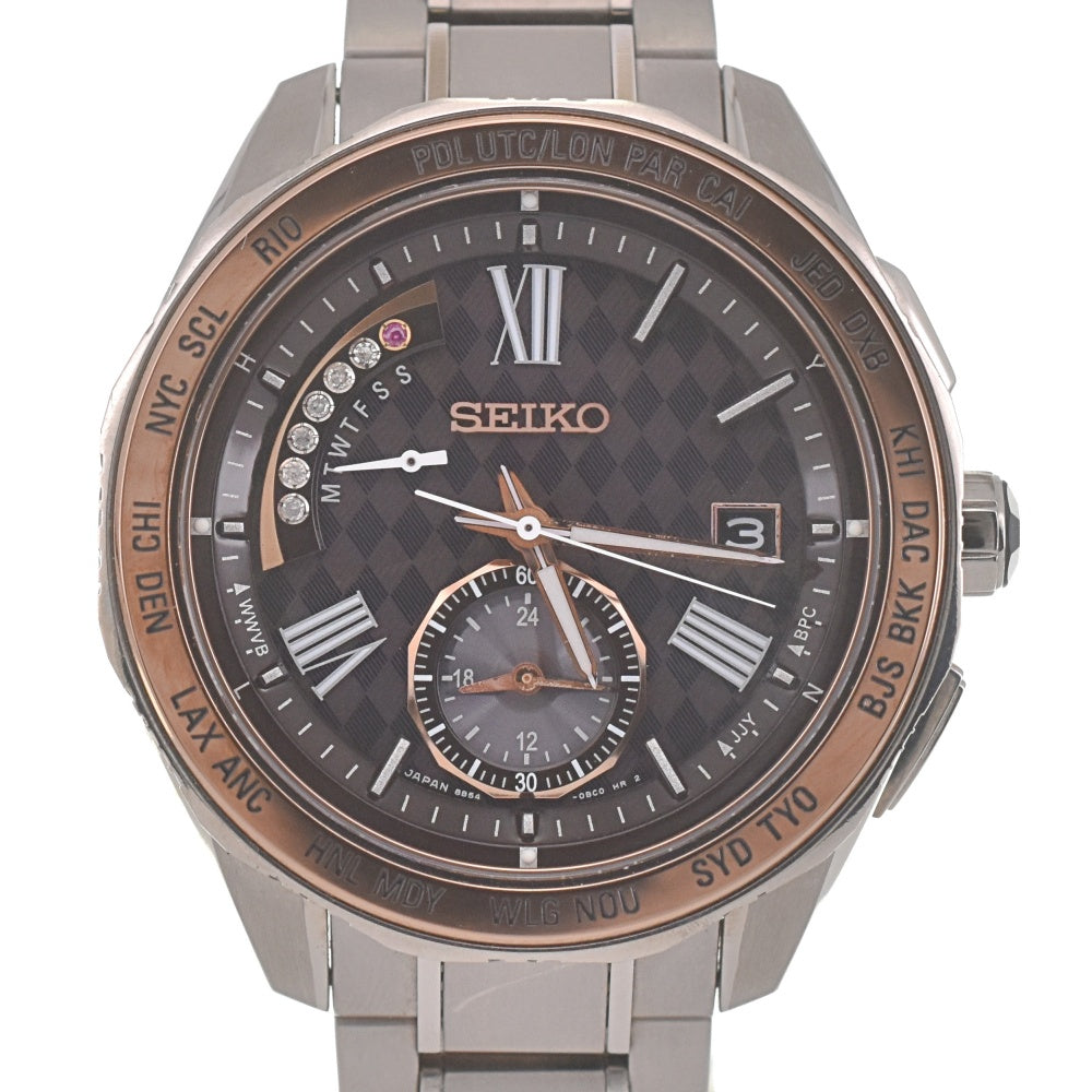 SEIKO Brights SAGA188 World Time 45th Anniversary Model Brown Dial Radio Sync Solar Men's
 Watch K#139043