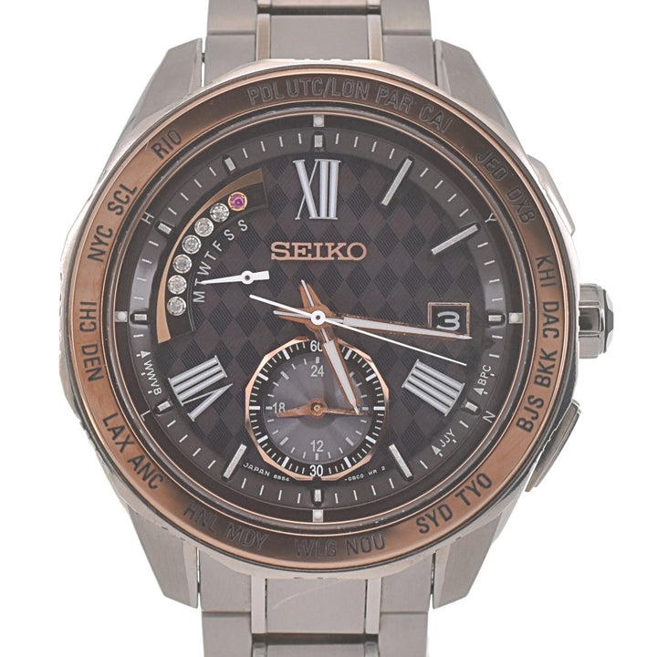 SEIKO Brights SAGA188 World Time 45th Anniversary Model Brown Dial Radio Sync Solar Men's
 Watch K#139043