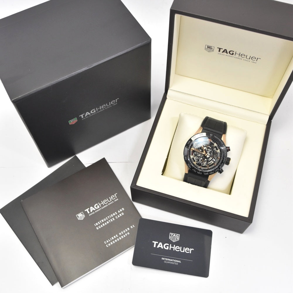 with paper TAG HEUER Carrera CAR2A5A.FT6044 Titanium/K18PG/Ceramic Black (skeleton) Dial Automatic Men's
 Watch C#139052