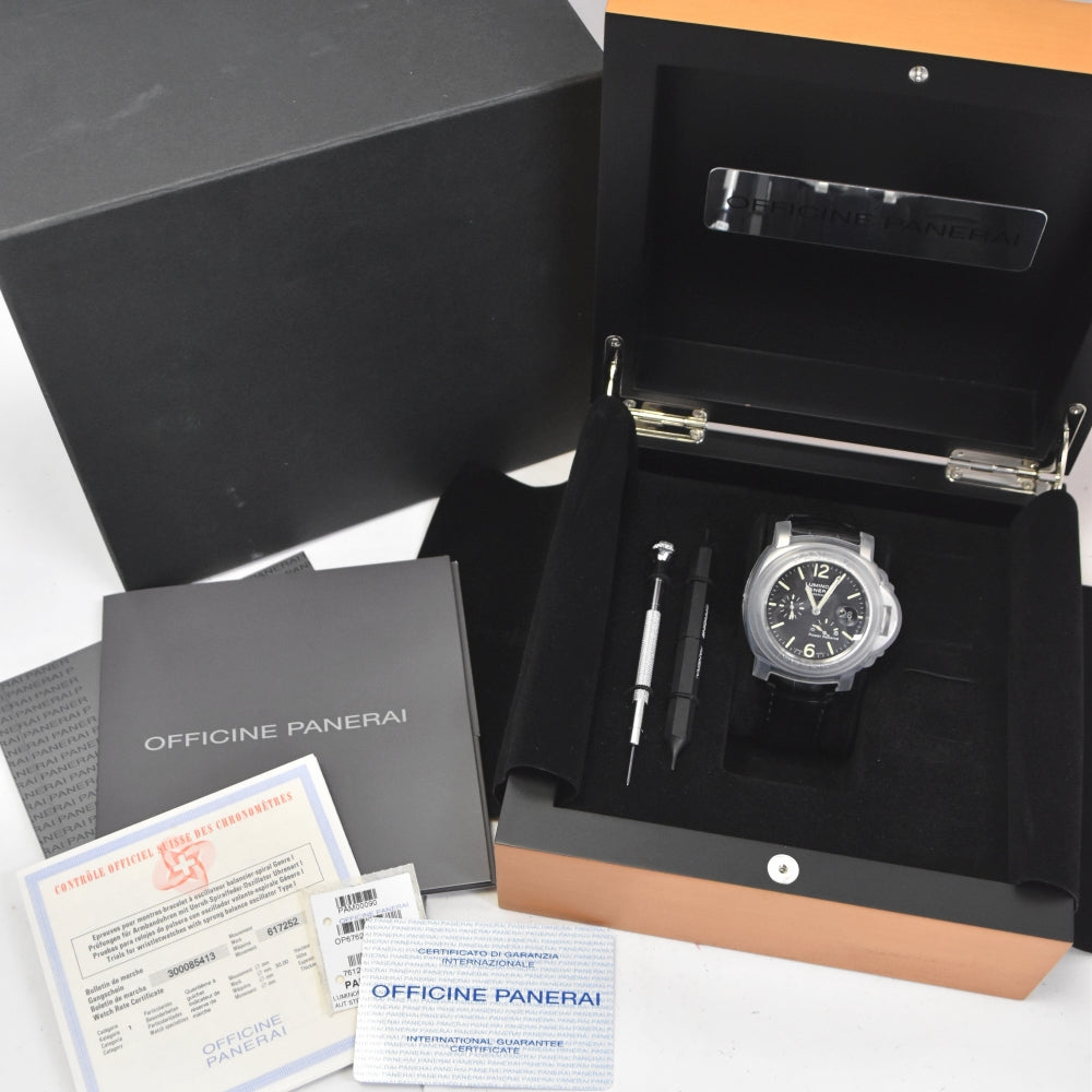 with paper PANERAI Luminor PAM00090 Power reserve Small second date black Dial Automatic Men's
 Watch G#139056