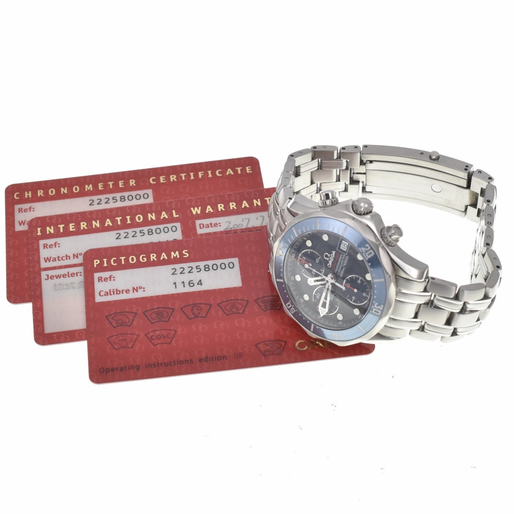 with paper OMEGA Seamaster 300m 2225.80 Chronograph blue Dial Automatic Men's
 Watch C#139059