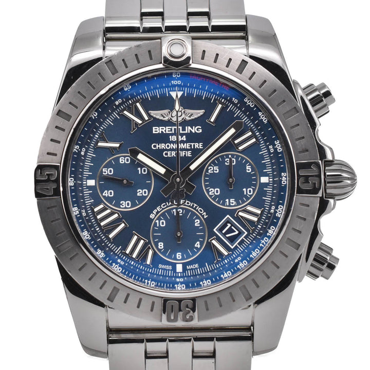 with paper BREITLING Chronomat 44 JSP Roman index AB0115 blue Dial Automatic Men's
 Watch D#139063