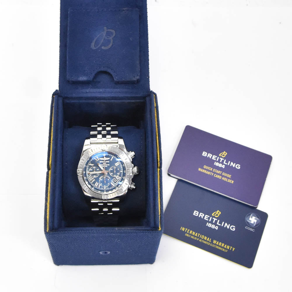 with paper BREITLING Chronomat 44 JSP Roman index AB0115 blue Dial Automatic Men's
 Watch D#139063