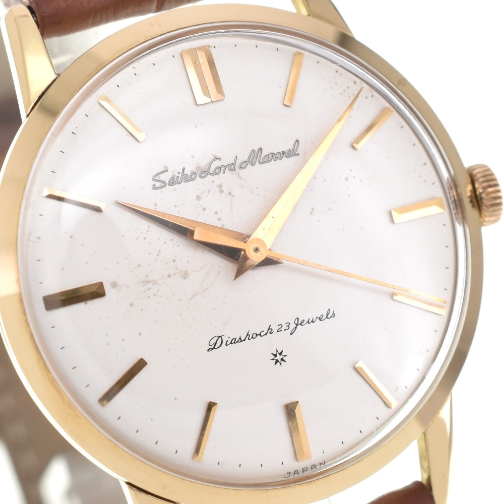 SEIKO Road Marvel early model 1959 J14050 vintage Engraved logo K18YG/leather Silver Dial Hand Winding Men's
 Watch G#139064