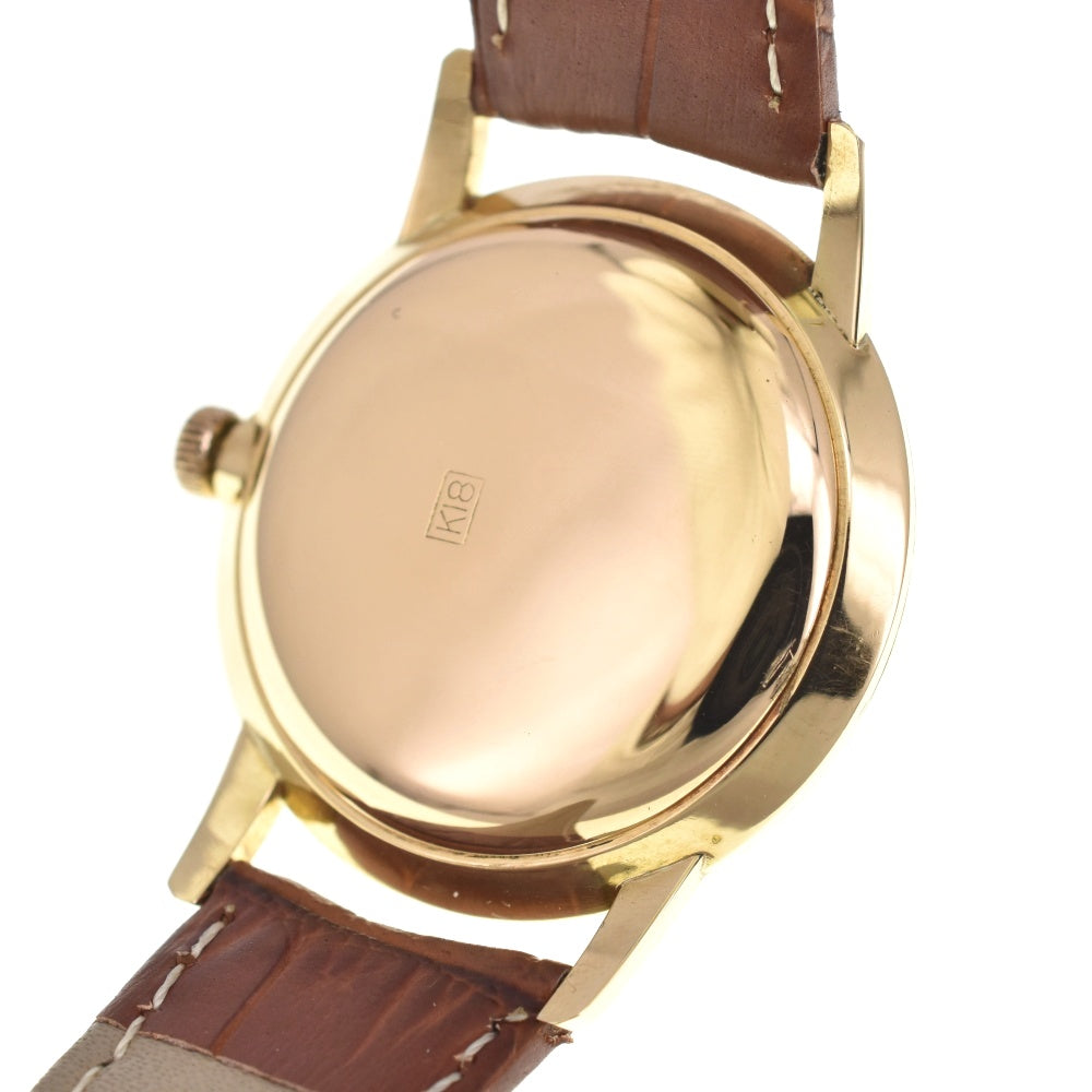 SEIKO Road Marvel early model 1959 J14050 vintage Engraved logo K18YG/leather Silver Dial Hand Winding Men's
 Watch G#139064