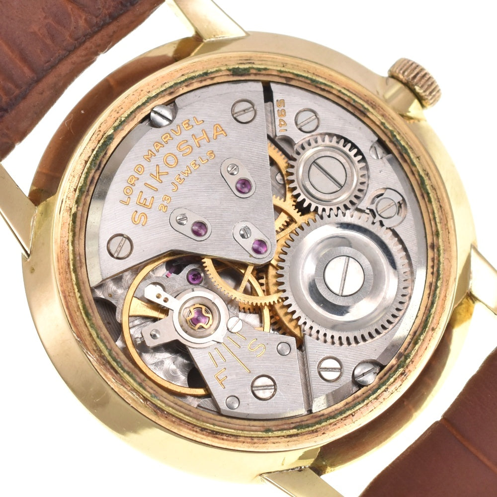 SEIKO Road Marvel early model 1959 J14050 vintage Engraved logo K18YG/leather Silver Dial Hand Winding Men's
 Watch G#139064