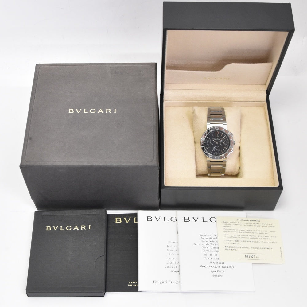 with paper BVLGARI Bulgari Bulgari BB38SSCH Chronograph Date black Dial Automatic Men's
 Watch D#139143
