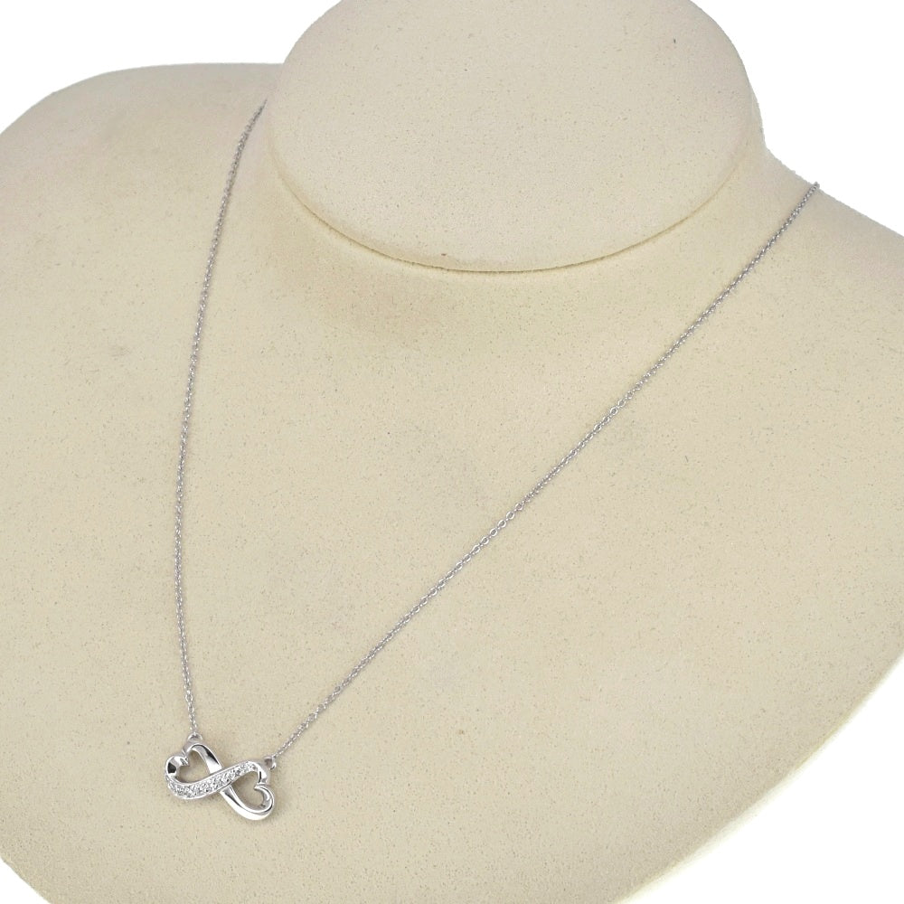 TIFFANY&Co. Paloma Picasso Double Loving Heart Pendant Necklace K18WG Diamond Ladies
 jewelry S#139293
