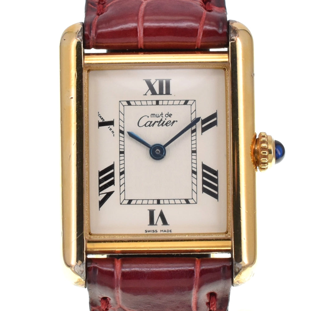 CARTIER Must tank W1013654 SV925 (Gold Plated) / Leather Ivory Dial Quartz Ladies
 Watch G#139452