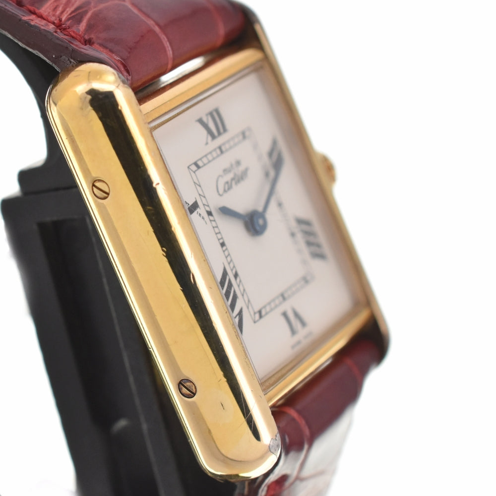 CARTIER Must tank W1013654 SV925 (Gold Plated) / Leather Ivory Dial Quartz Ladies
 Watch G#139452