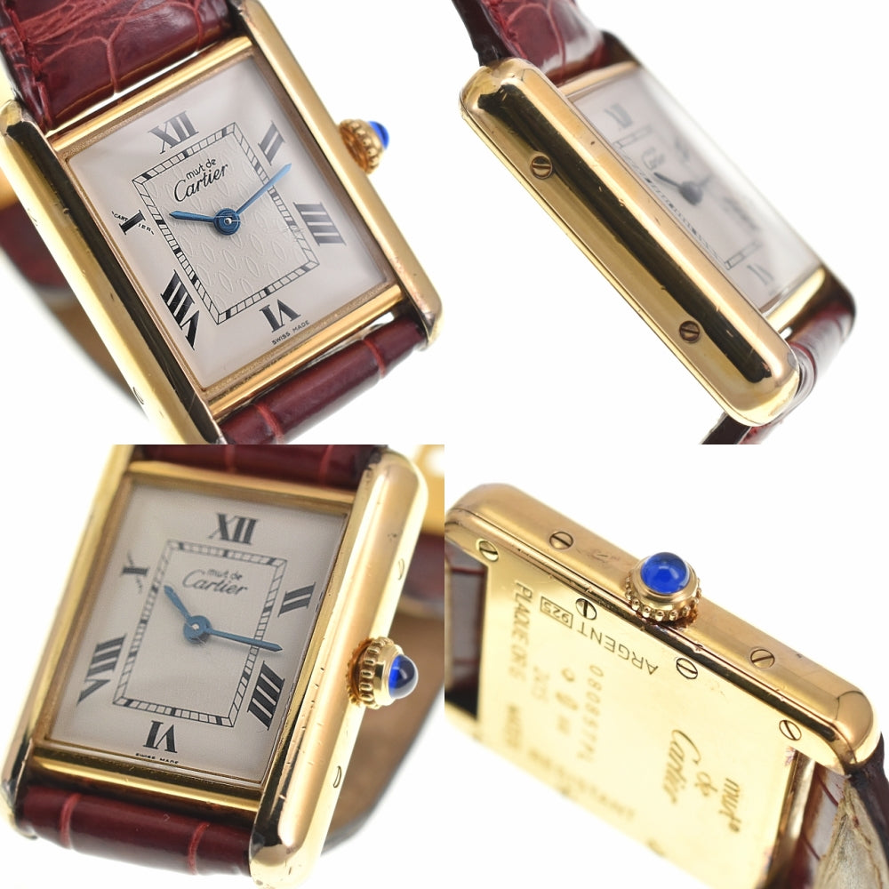 CARTIER Must tank W1013654 SV925 (Gold Plated) / Leather Ivory Dial Quartz Ladies
 Watch G#139452